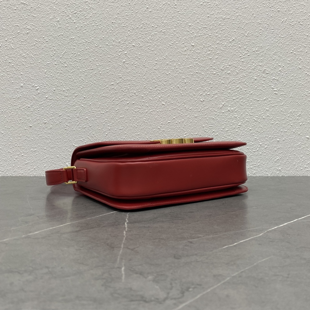 Celine Medium Classique Triomphe Bag In Shiny Calfskin Red With Silver