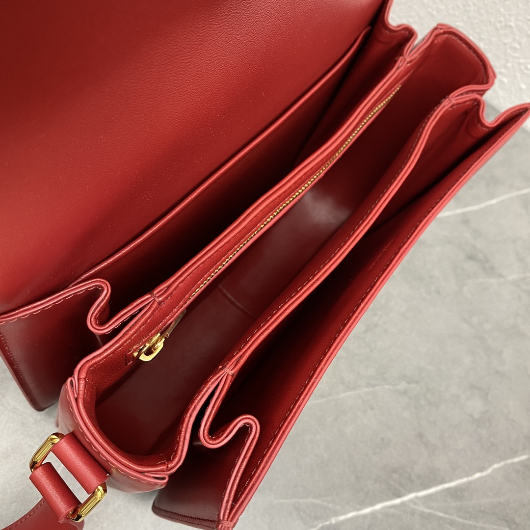 Celine Medium Classique Triomphe Bag In Shiny Calfskin Red With Silver