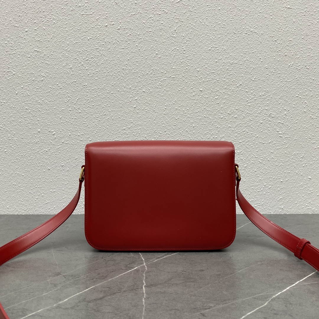 Celine Medium Classique Triomphe Bag In Shiny Calfskin Red With Silver