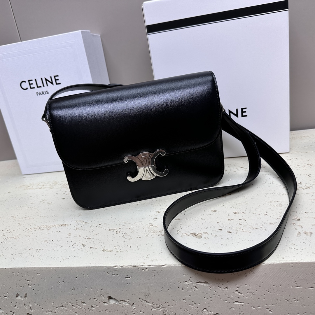 Celine Medium Classique Triomphe Bag In Shiny Calfskin With Silver