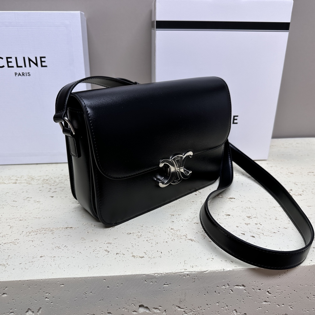 Celine Medium Classique Triomphe Bag In Shiny Calfskin With Silver