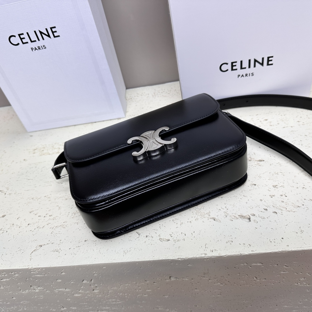 Celine Medium Classique Triomphe Bag In Shiny Calfskin With Silver