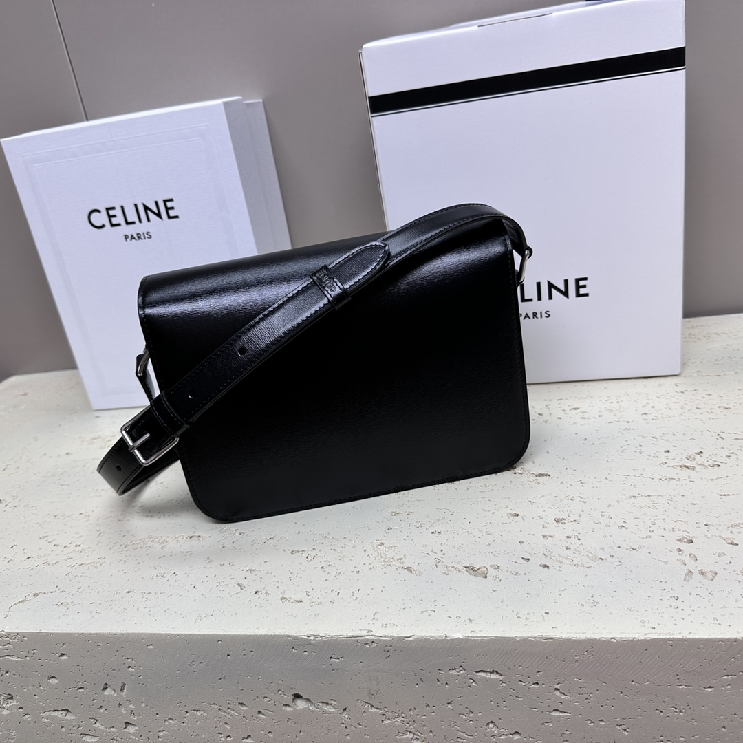 Celine Medium Classique Triomphe Bag In Shiny Calfskin With Silver