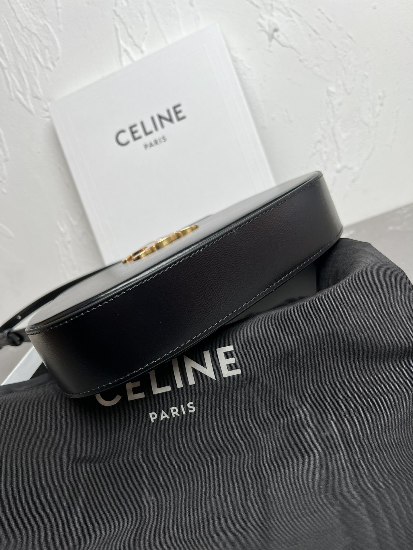 Celine Medium Tilly Bag In Shiny Calfskin Black