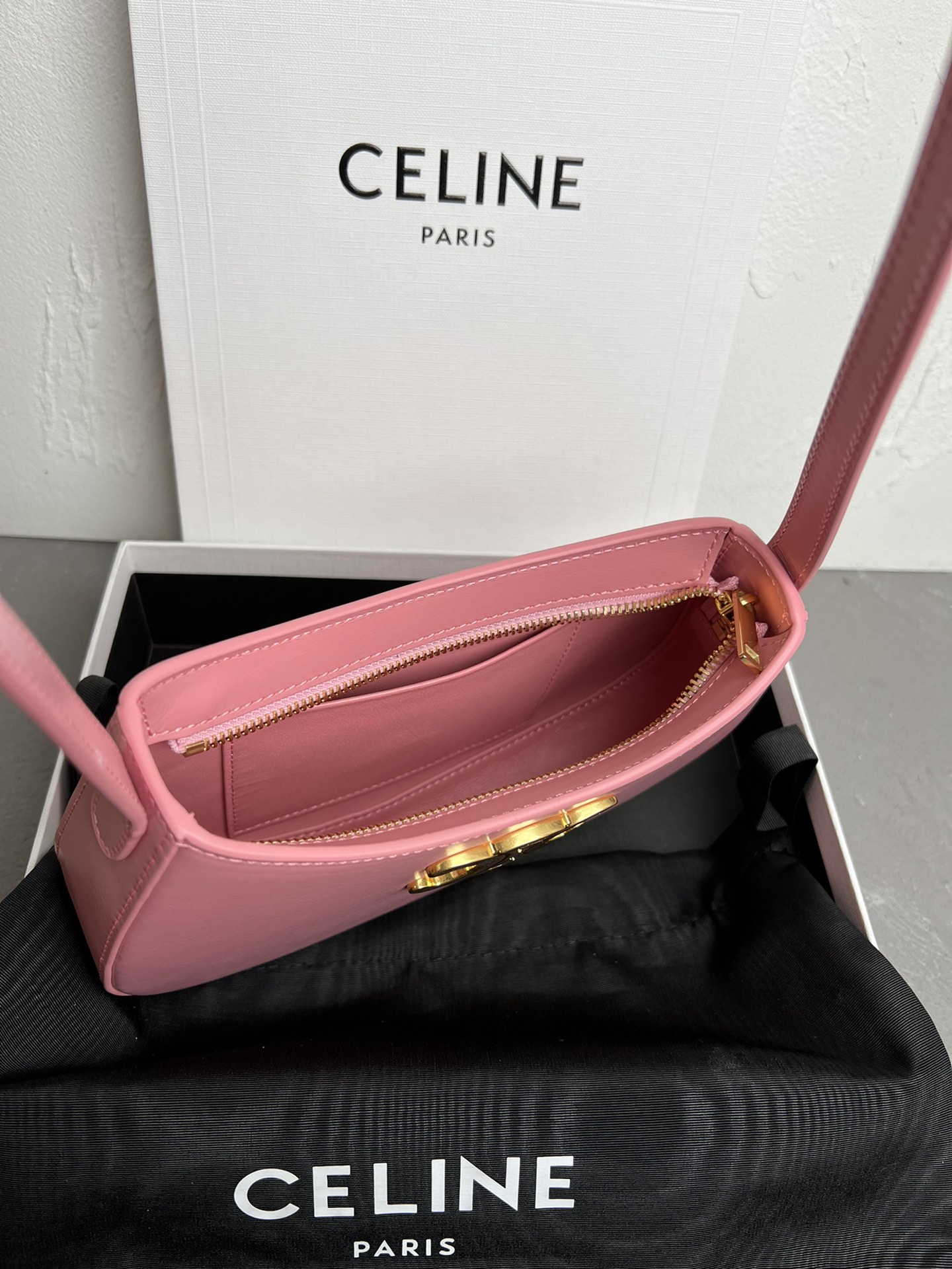 Celine Medium Tilly Bag In Shiny Calfskin Pink