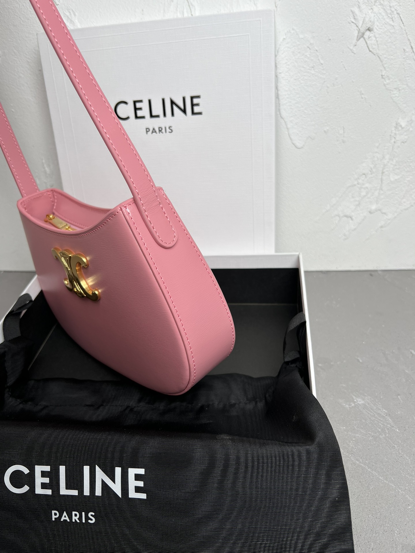 Celine Medium Tilly Bag In Shiny Calfskin Pink