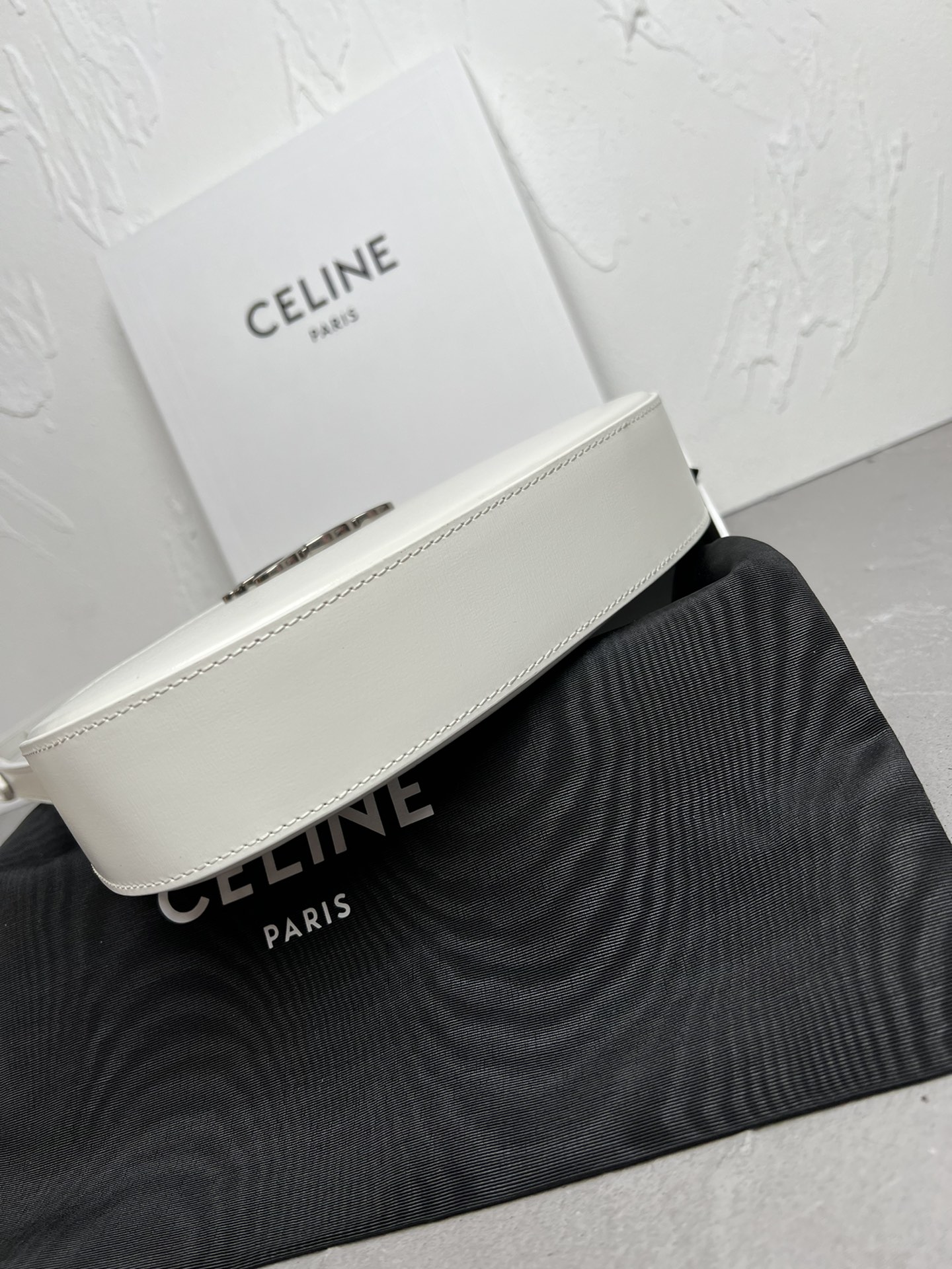 Celine Medium Tilly Bag In Shiny Calfskin White