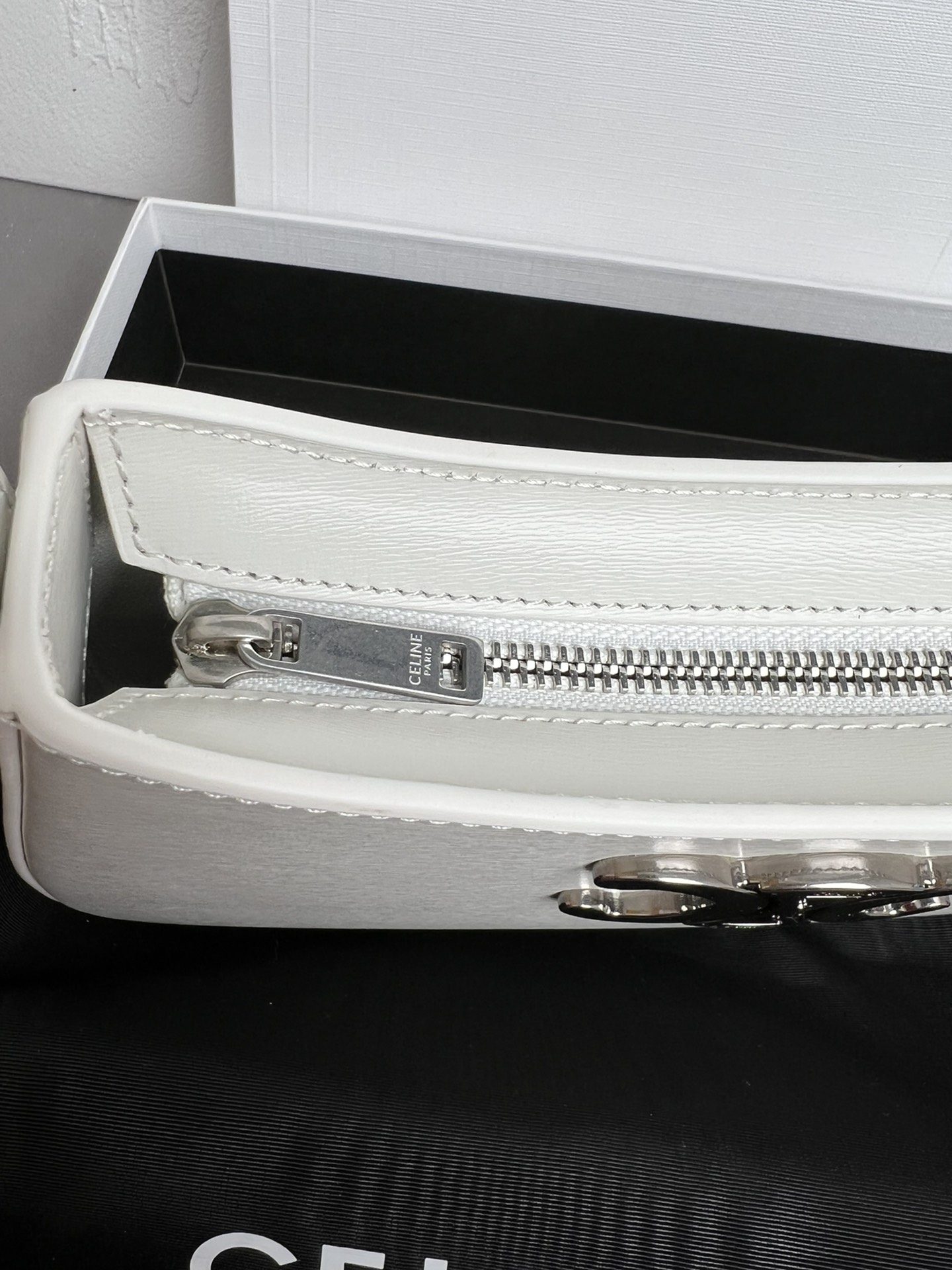 Celine Medium Tilly Bag In Shiny Calfskin White