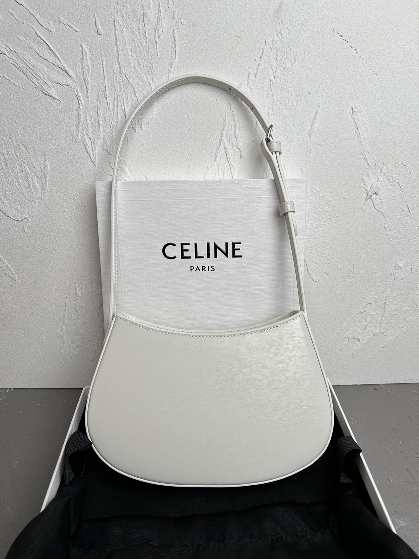 Celine Medium Tilly Bag In Shiny Calfskin White