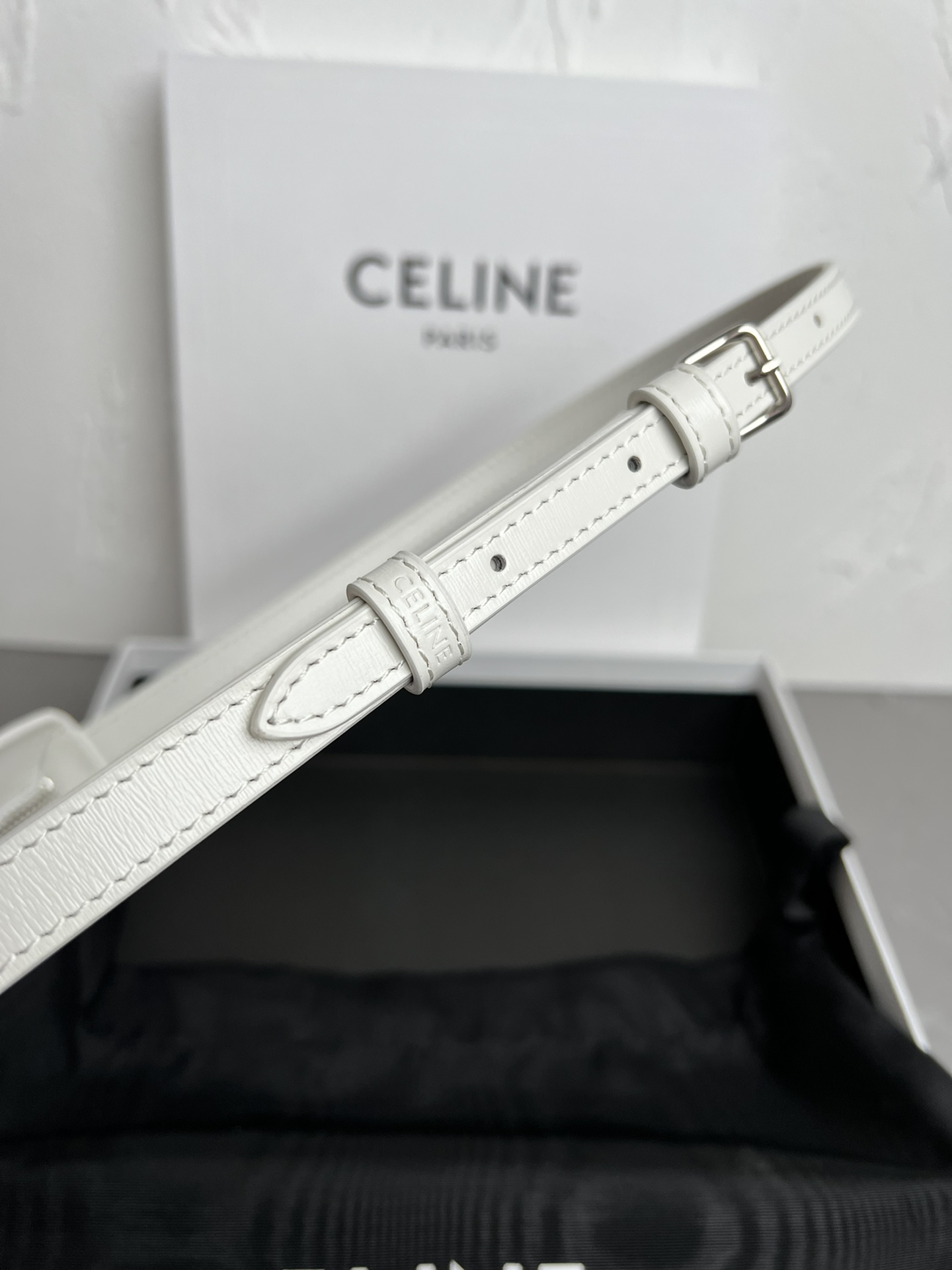 Celine Medium Tilly Bag In Shiny Calfskin White