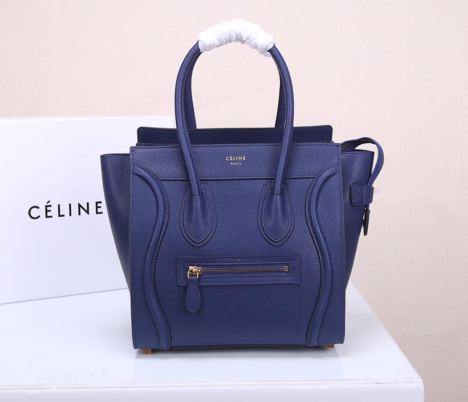 Celine Micro Luggage Handbag In Satinated Natural Calfskin Blue
