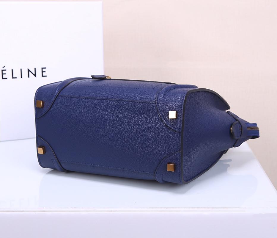 Celine Micro Luggage Handbag In Satinated Natural Calfskin Blue