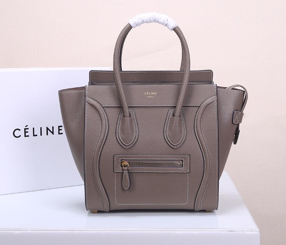 Celine Micro Luggage Handbag In Satinated Natural Calfskin Grey