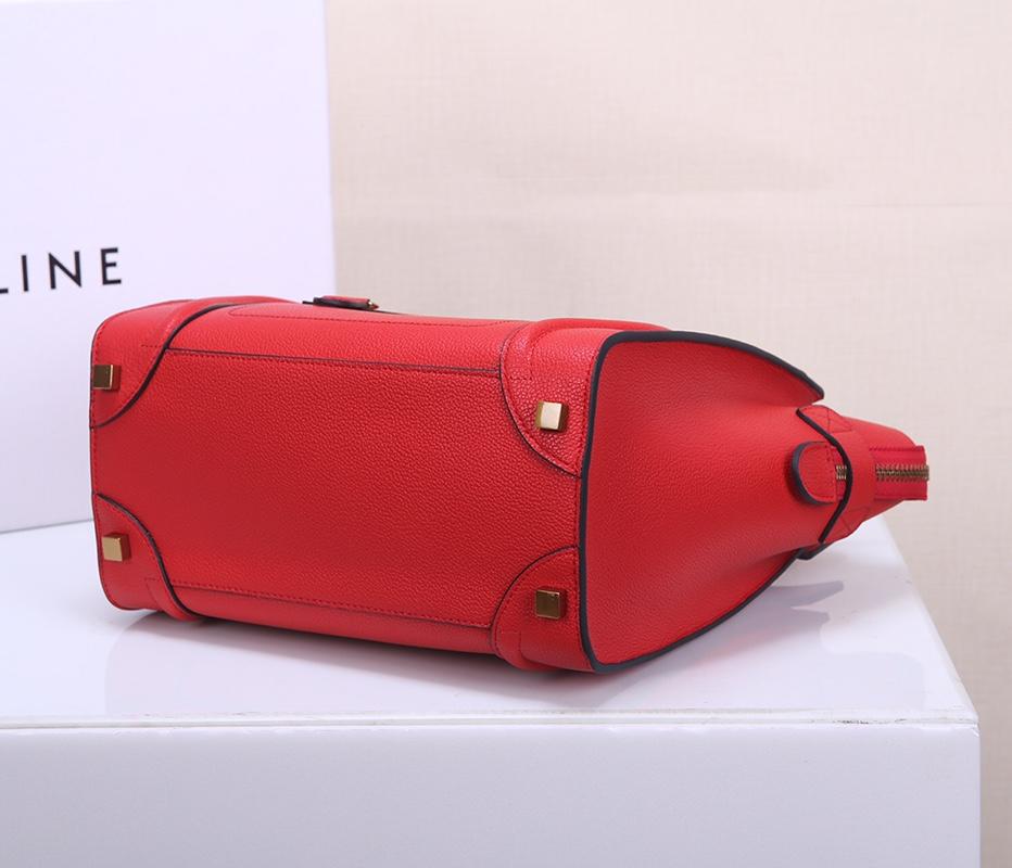 Celine Micro Luggage Handbag In Satinated Natural Calfskin Red