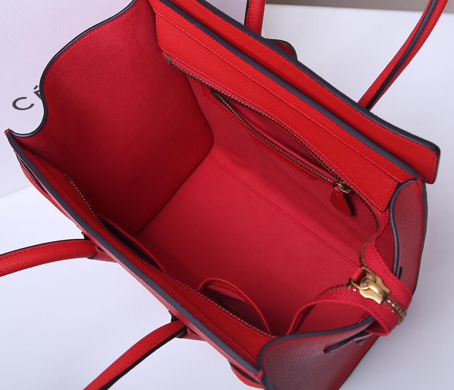 Celine Micro Luggage Handbag In Satinated Natural Calfskin Red