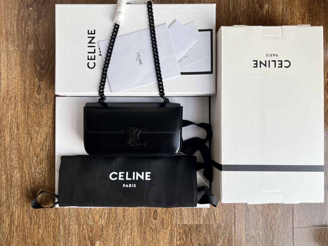 Celine New Triomphe Mini Shoulder Bag Black Calfskin