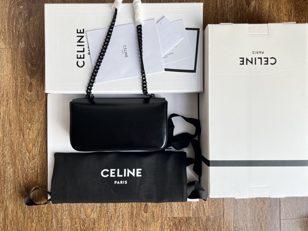 Celine New Triomphe Mini Shoulder Bag Black Calfskin