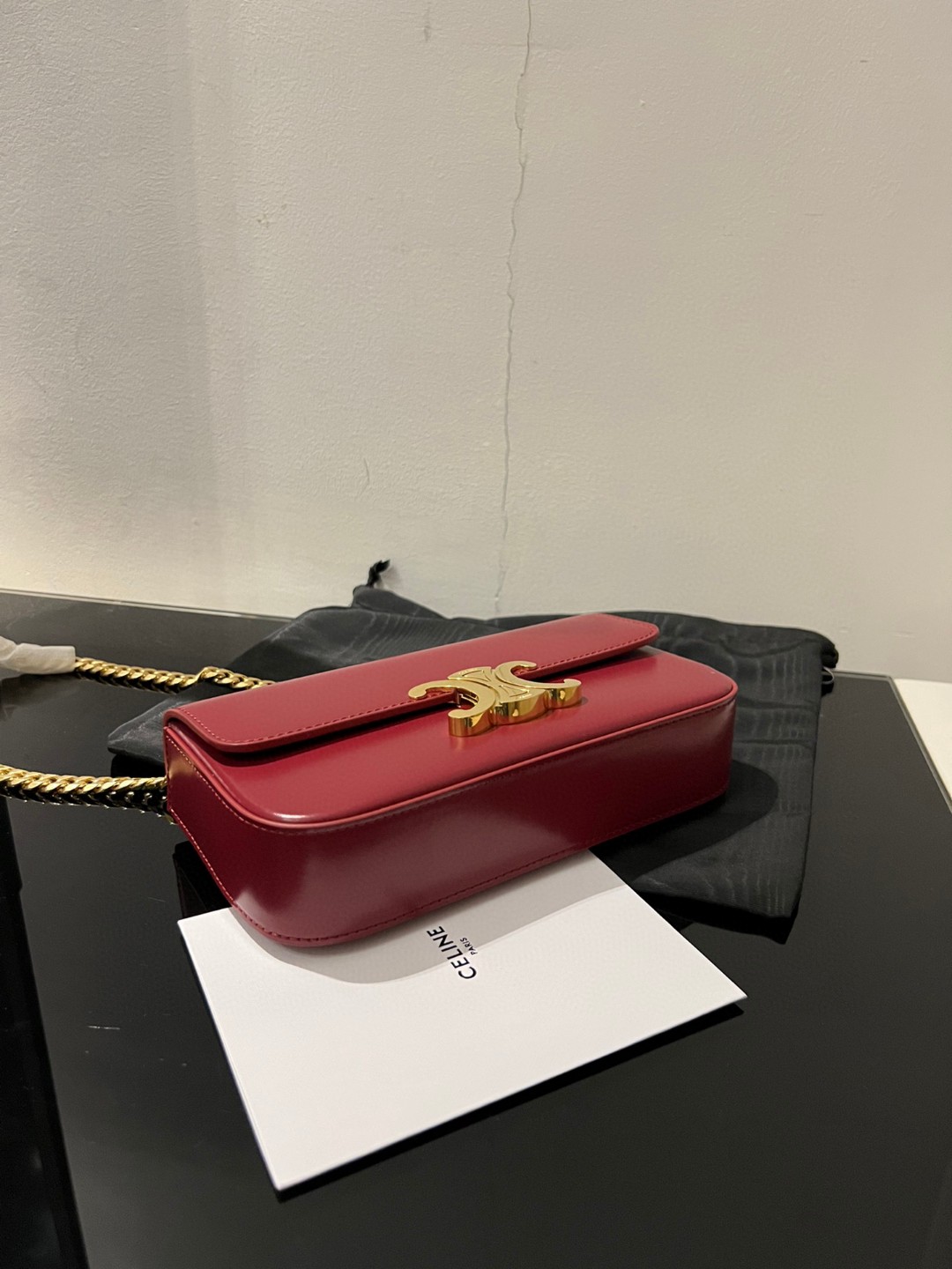 Celine New Triomphe Mini Shoulder Bag Red Calfskin