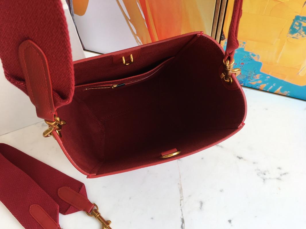 Celine Seau Sangle Small Bucket Bag in Soft Grained Calfskin Red