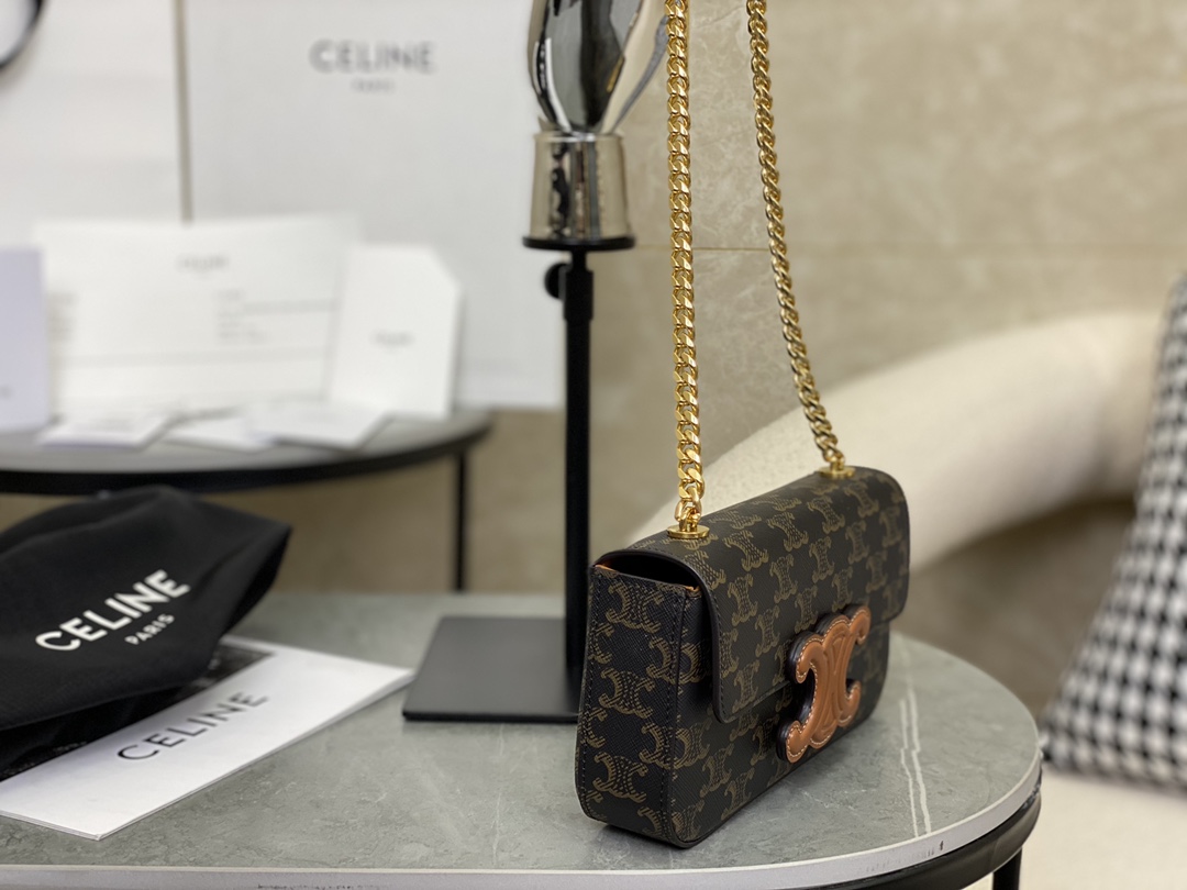 Celine Shoulder Bag in Triomphe  Canvas and Calfskin Tan