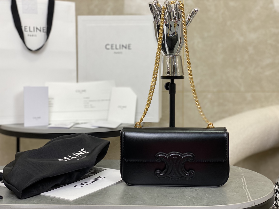 Celine Shoulder Bag in Triomphe Black Calfskin