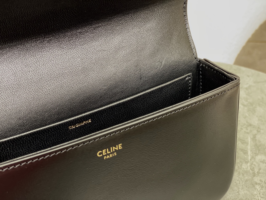 Celine Shoulder Bag in Triomphe Black Calfskin