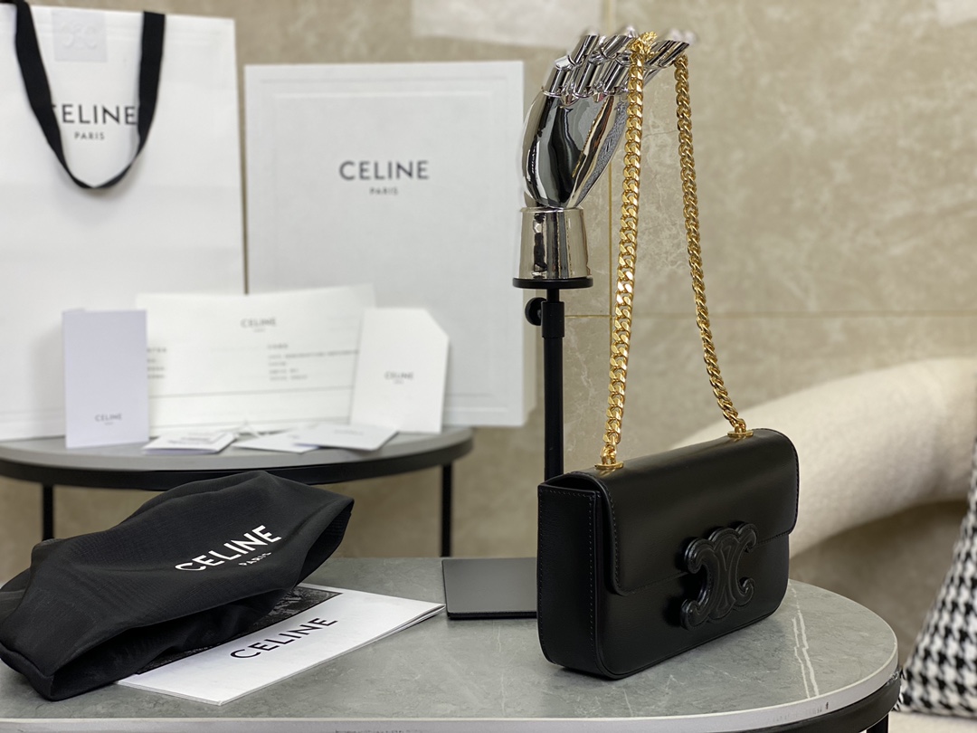 Celine Shoulder Bag in Triomphe Black Calfskin