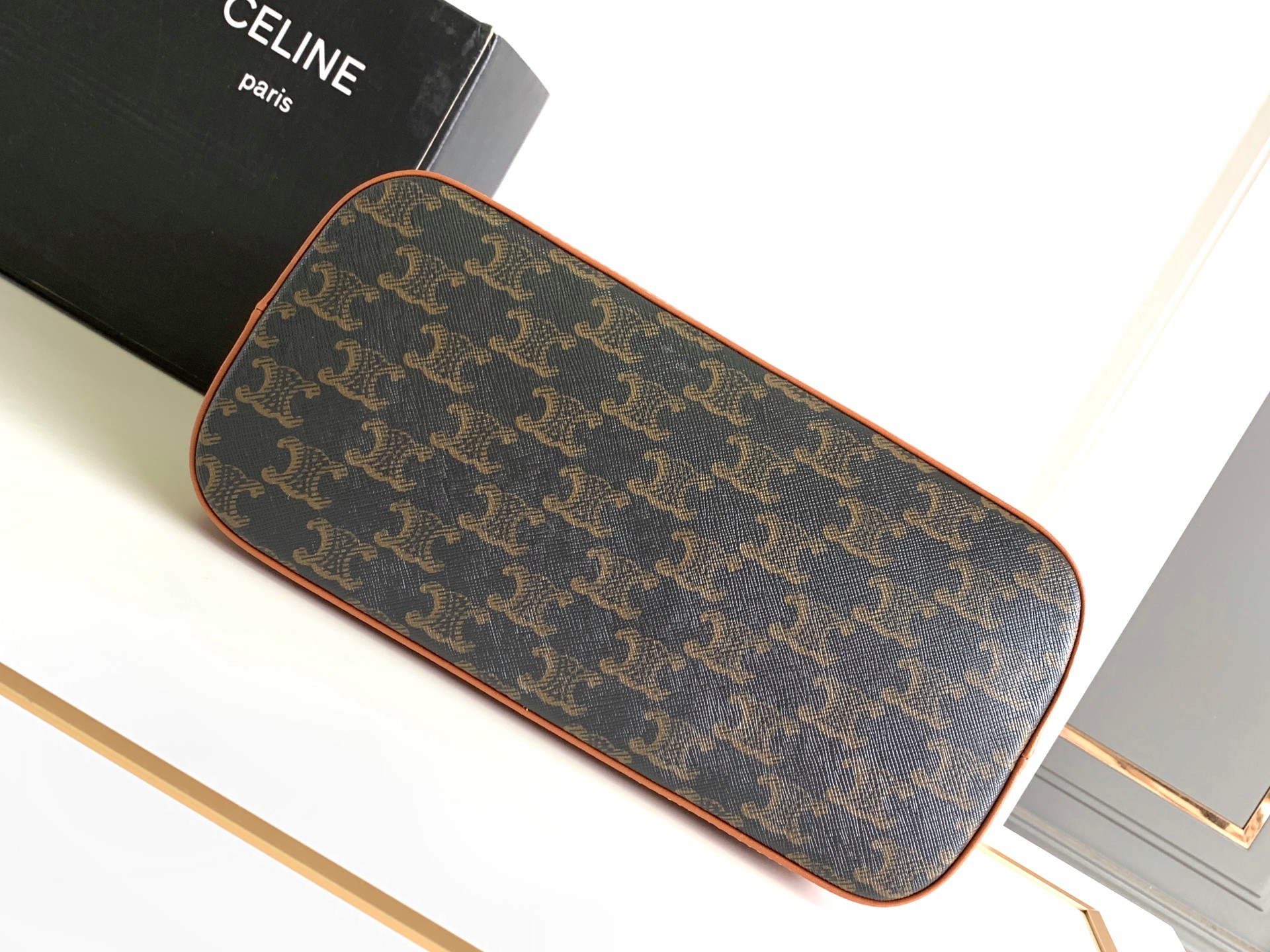 Celine Small Cabas In Triomphe Canvas and Calfskin Tan