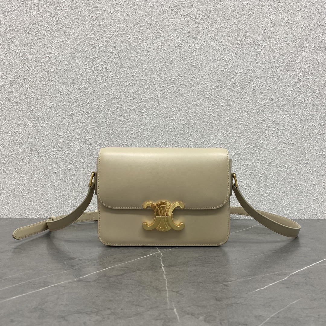 Celine Small Classique Triomphe Bag In Shiny Calfskin Beige