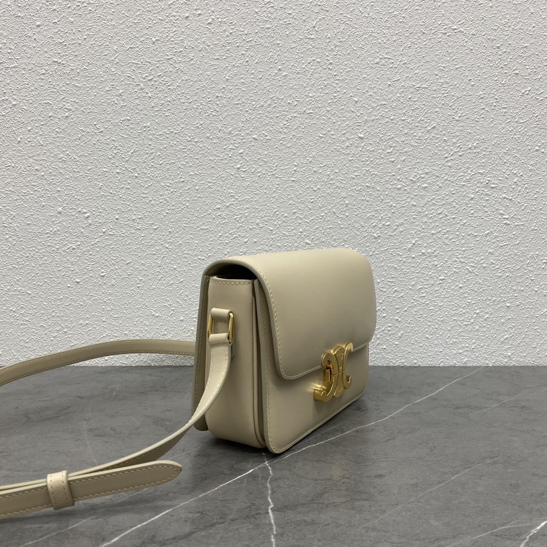 Celine Small Classique Triomphe Bag In Shiny Calfskin Beige