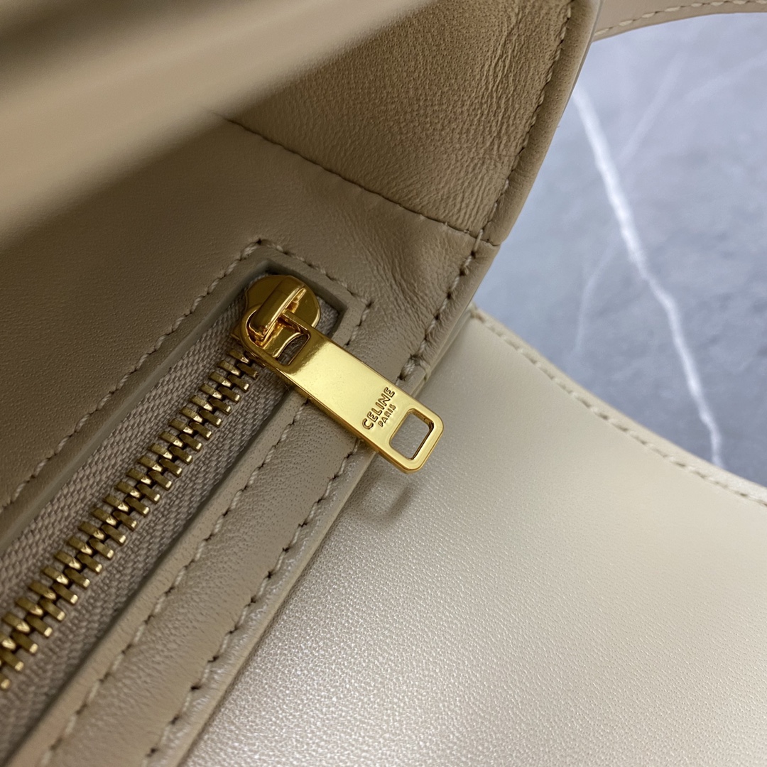 Celine Small Classique Triomphe Bag In Shiny Calfskin Beige