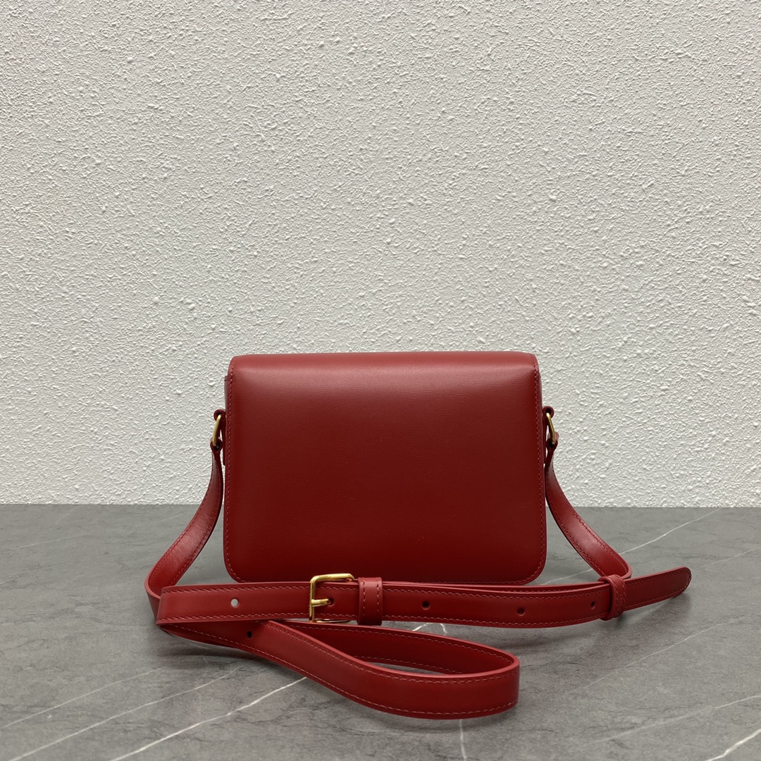 Celine Small Classique Triomphe Bag In Shiny Calfskin Red With Silver