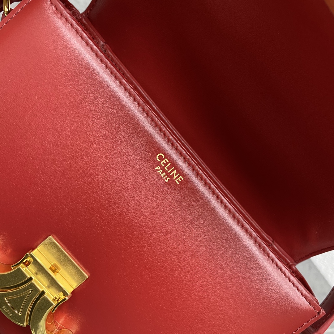 Celine Small Classique Triomphe Bag In Shiny Calfskin Red With Silver