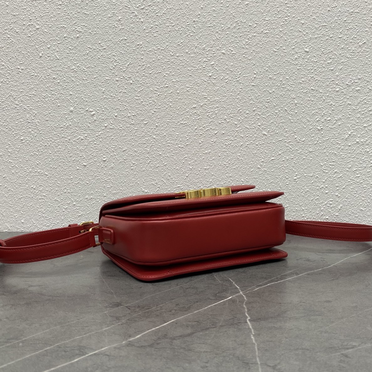 Celine Small Classique Triomphe Bag In Shiny Calfskin Red With Silver