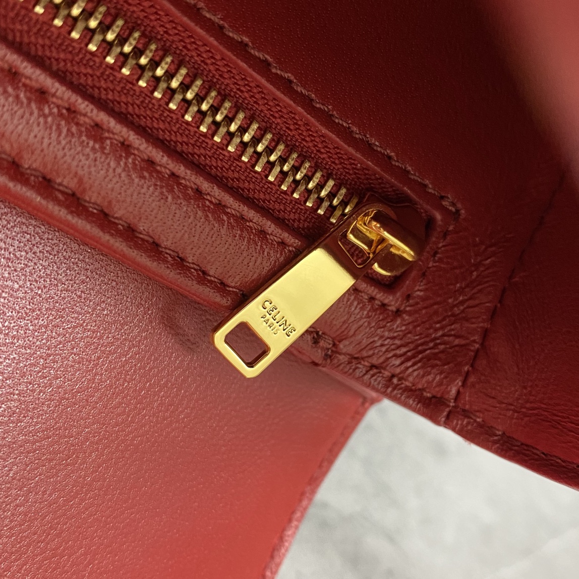 Celine Small Classique Triomphe Bag In Shiny Calfskin Red With Silver