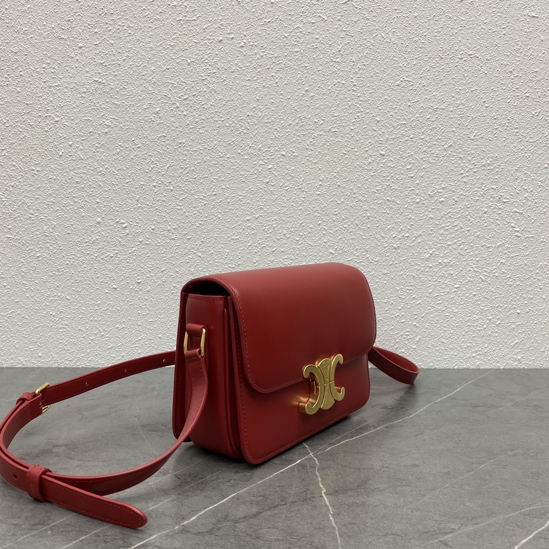 Celine Small Classique Triomphe Bag In Shiny Calfskin Red With Silver