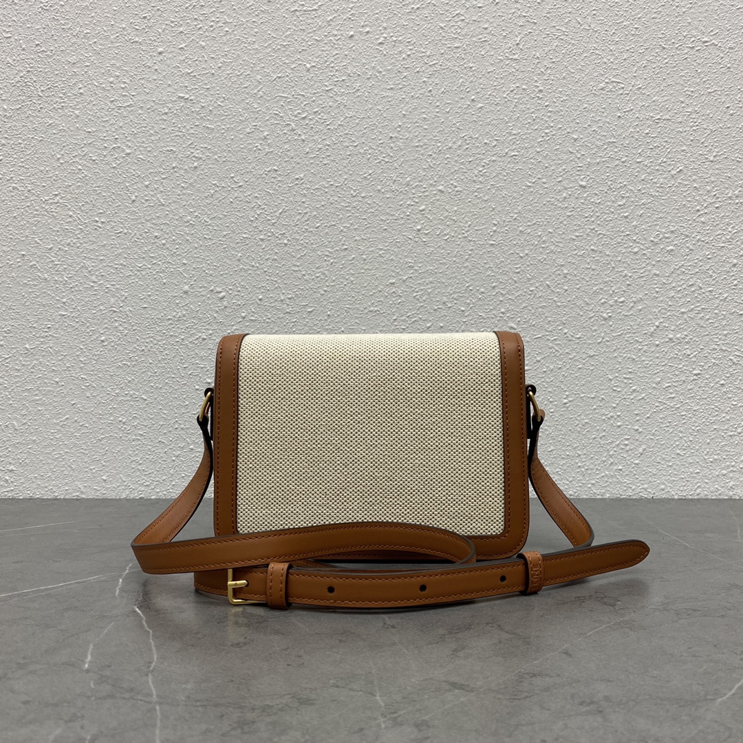 Celine Small Classique Triomphe Bag In Shiny Calfskin Tan and Brown