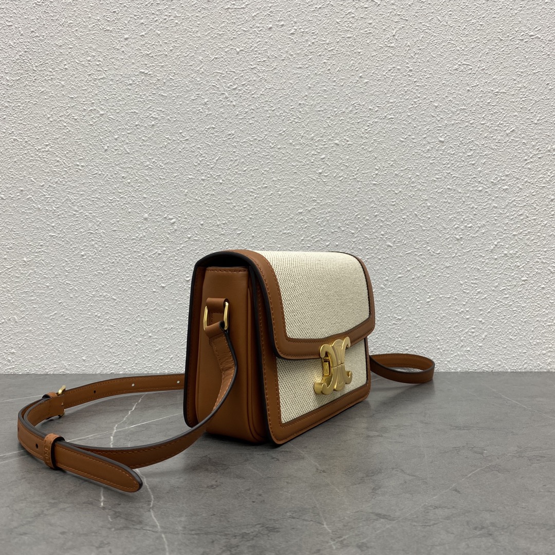 Celine Small Classique Triomphe Bag In Shiny Calfskin Tan and Brown