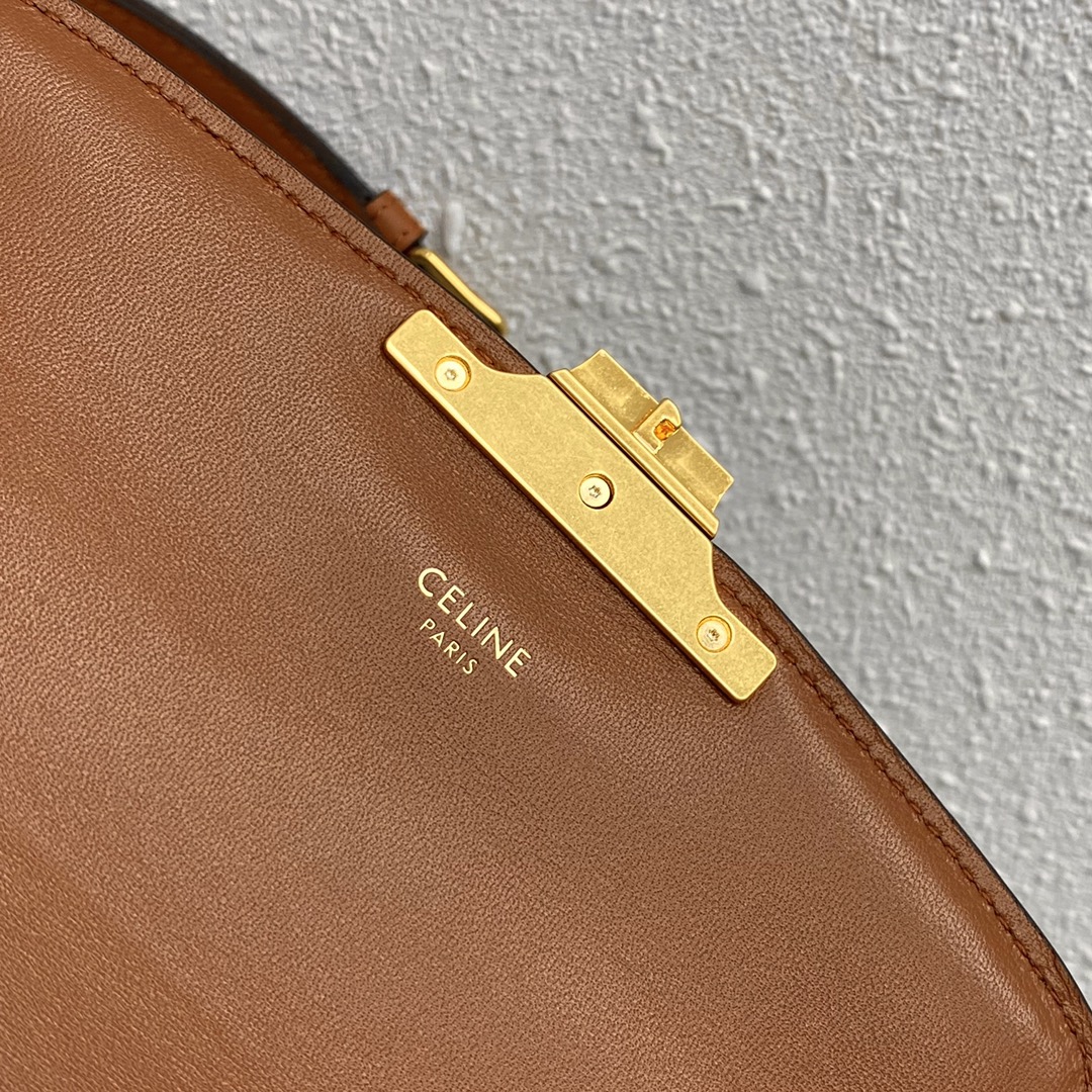 Celine Small Classique Triomphe Bag In Shiny Calfskin Tan and Brown