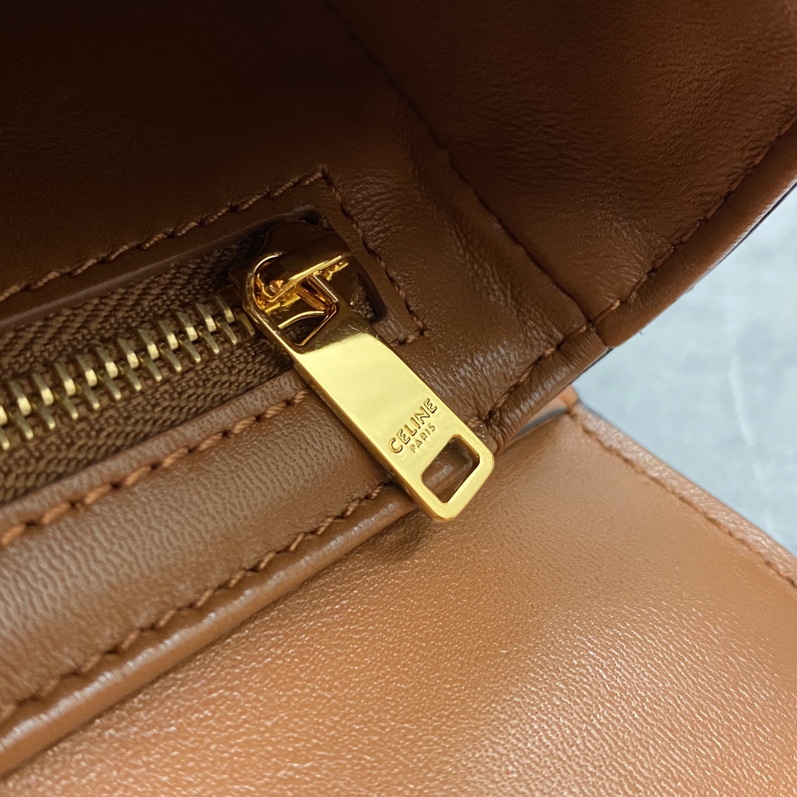 Celine Small Classique Triomphe Bag In Shiny Calfskin Tan and Brown