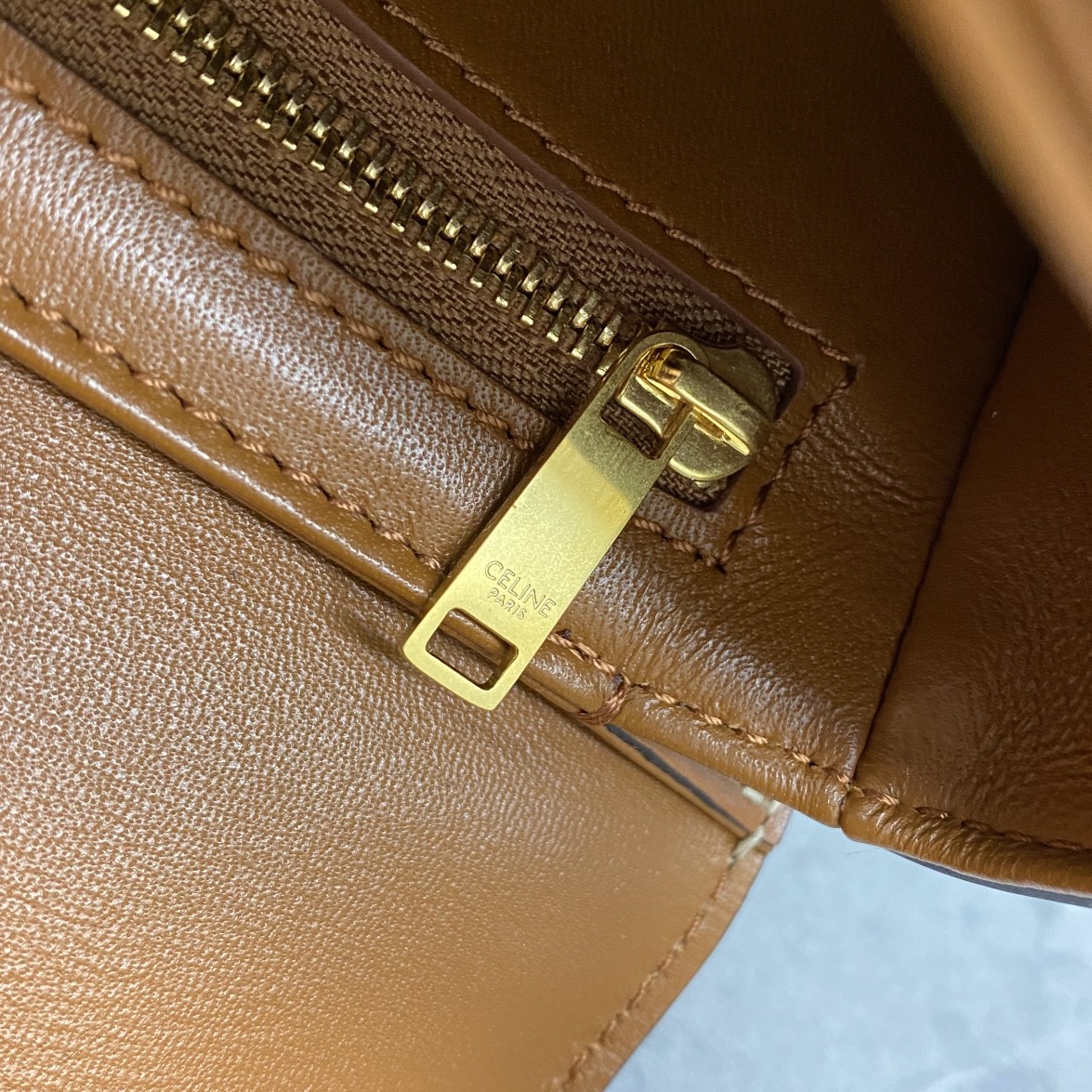 Celine Small Classique Triomphe Bag In Shiny Calfskin Tan