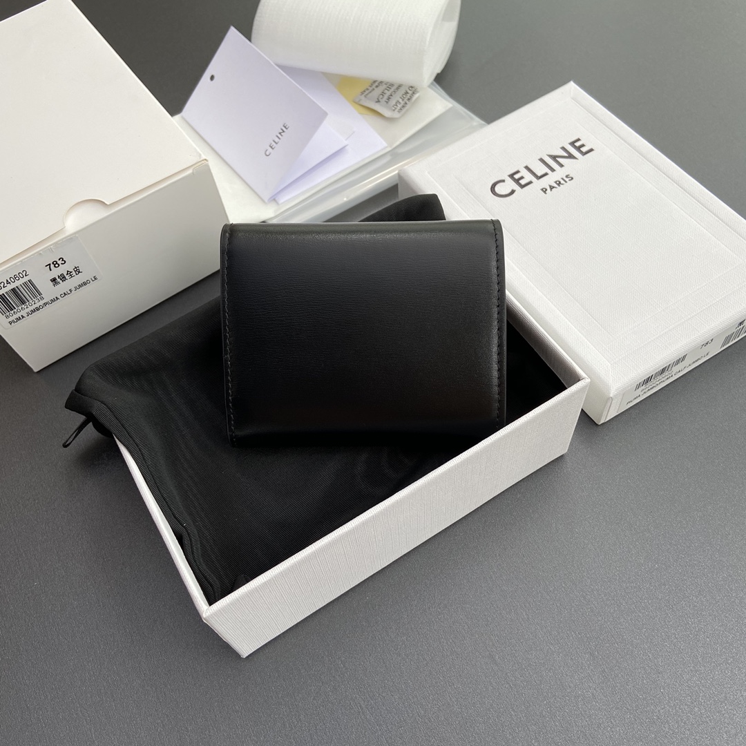 Celine Smlal Flap Wallet Triomphe in Petent Calfskin Black With Silver