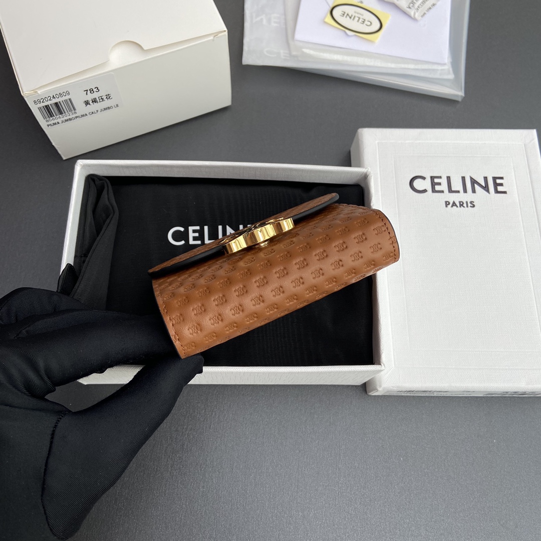 Celine Smlal Flap Wallet Triomphe in Petent Calfskin Brown