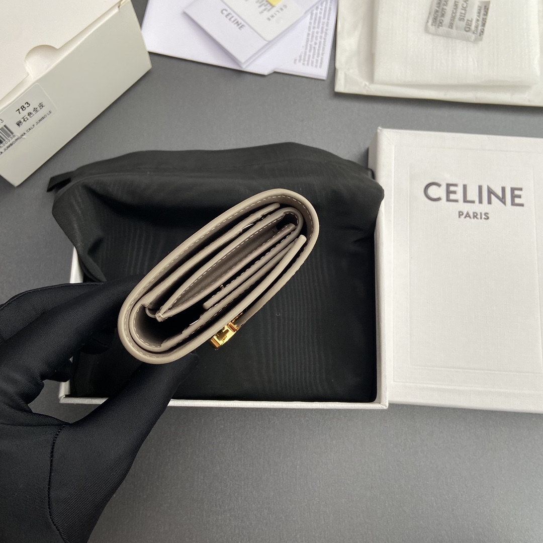 Celine Smlal Flap Wallet Triomphe in Petent Calfskin Dark Dark Gray