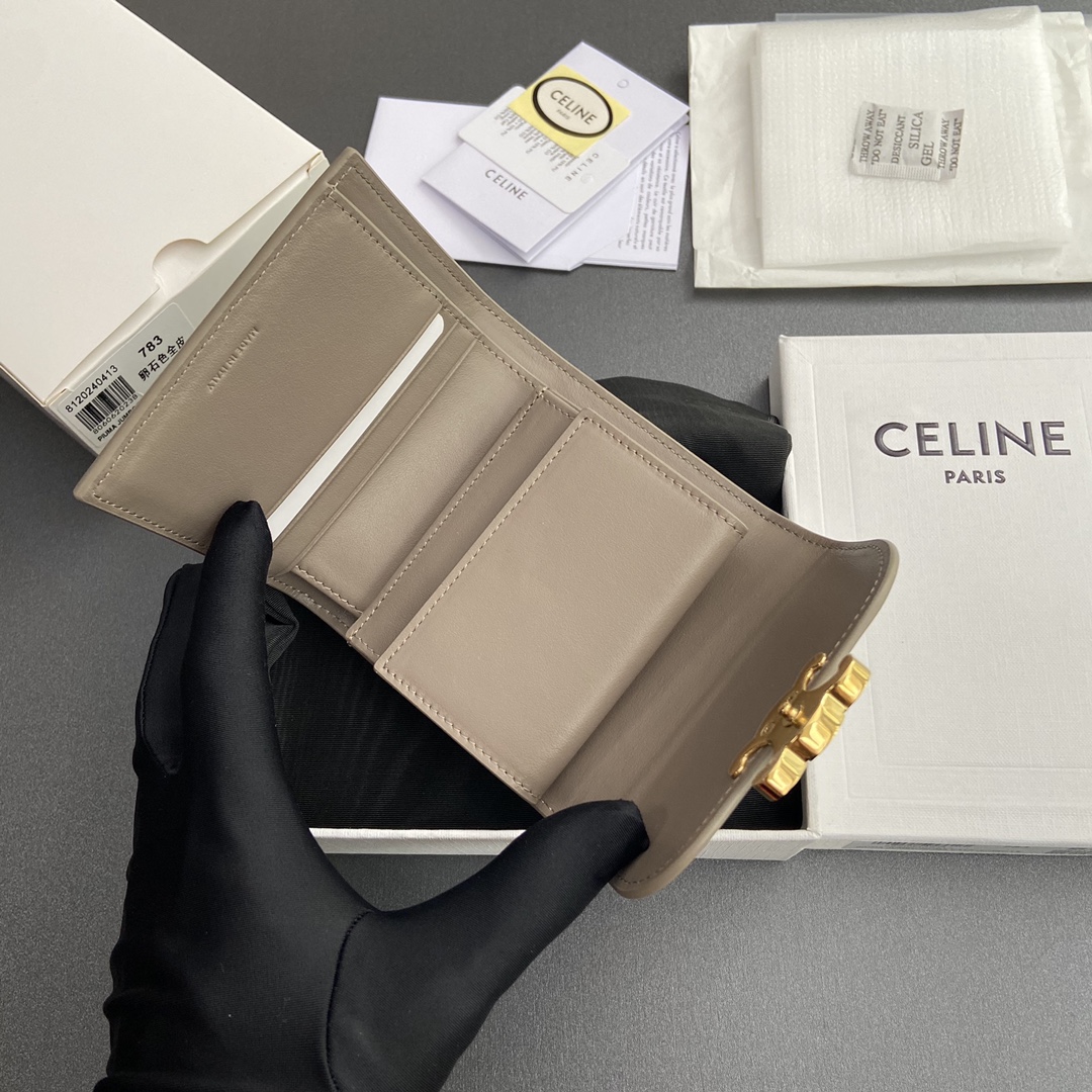 Celine Smlal Flap Wallet Triomphe in Petent Calfskin Dark Dark Gray
