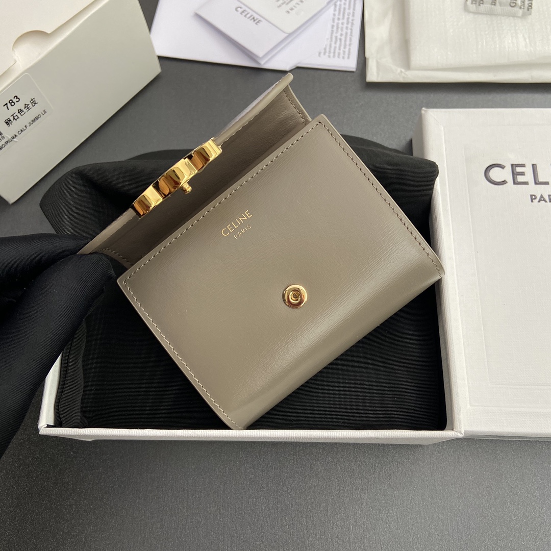 Celine Smlal Flap Wallet Triomphe in Petent Calfskin Dark Dark Gray