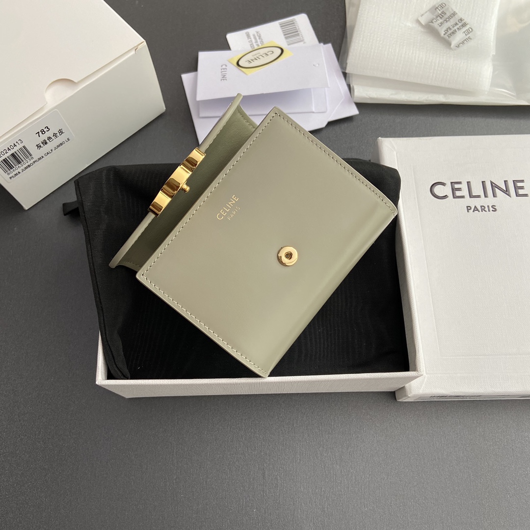 Celine Smlal Flap Wallet Triomphe in Petent Calfskin Dark Elephant Gray