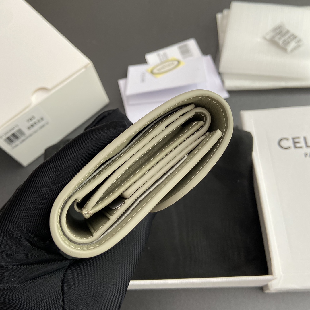 Celine Smlal Flap Wallet Triomphe in Petent Calfskin Dark Elephant Gray