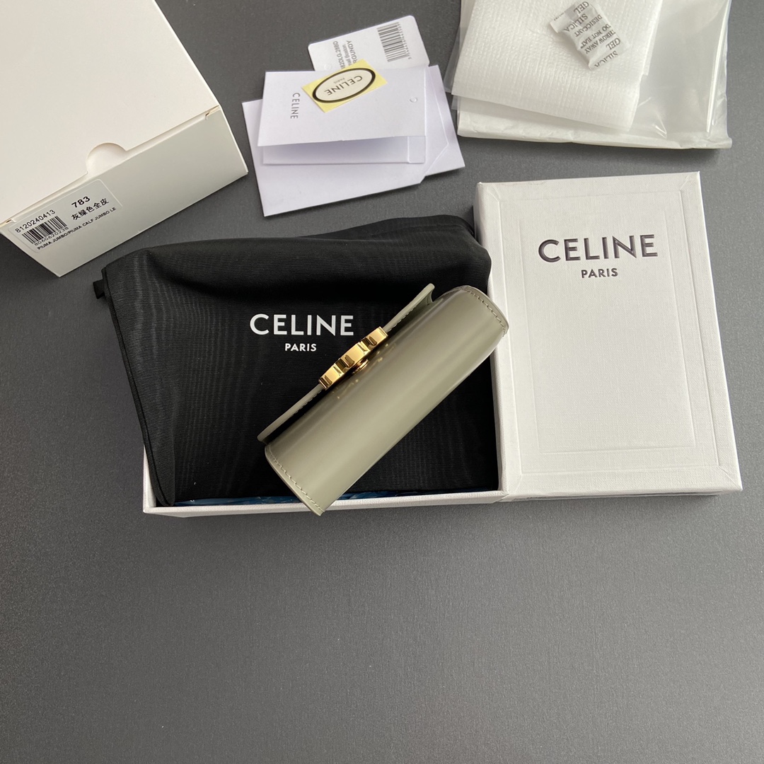 Celine Smlal Flap Wallet Triomphe in Petent Calfskin Dark Elephant Gray