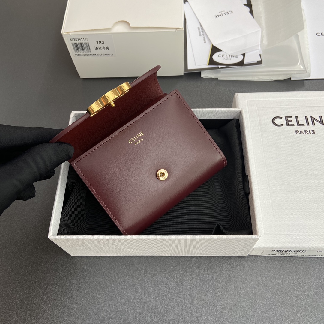 Celine Smlal Flap Wallet Triomphe in Petent Calfskin Dark Red